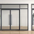 Modern Glass Double Doors With Black Frame And Indoor Potted Plants