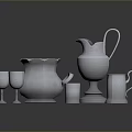Classic Silver Household Items Including Water Pitcher Cups And Wine Goblets