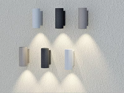 White Black Grey Wall Lamps Mounted on Light Colored Wall with Soft Illumination 3d model