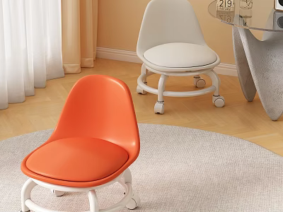 Orange And White Modern Wheeled Stools With Padded Seats Indoor Metal Frame Room Setting 3d model