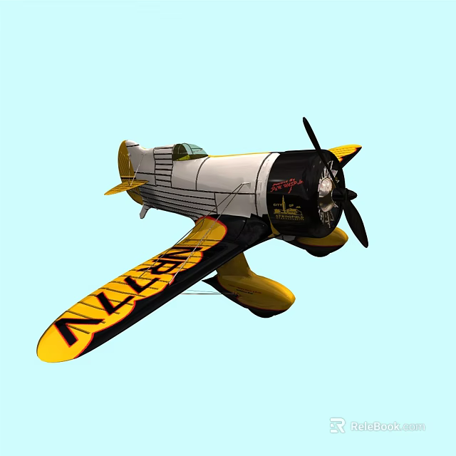 Vintage Propeller Driven Fighter Aircraft With Yellow And Black Color Scheme 3d model 
