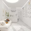 Luxury Hair Beauty Salon White Interior With Comfortable Sofa Product Display Shelves And Front Desk