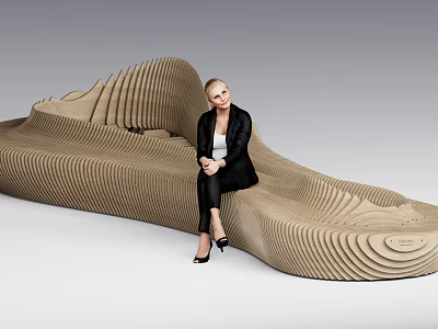 Sculptural Landscape Seat With Curved Layered Design And Seated Woman 3d model