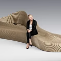 Sculptural Landscape Seat With Curved Layered Design And Seated Woman