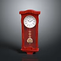 Red Wooden Electronic Table Clock With Roman Numeral Dial And Pendulum