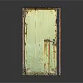 Old Green Rusty Door With Metal Frame And Weathered Surface