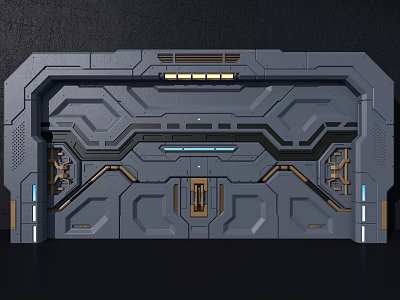Futuristic Tech Panel With Gray Geometric Design Gold Accents And Blue Light 3d model