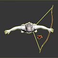 Fantasy Character In White Outfit With Red Devil Mask Bow Arrow Arms Outstretched