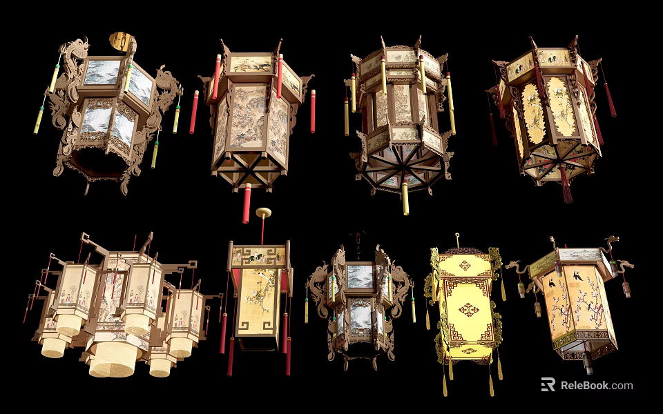Traditional Chinese Lanterns Showcasing Diverse Designs Intricate Decorations and Hanging Varieties 3d model 