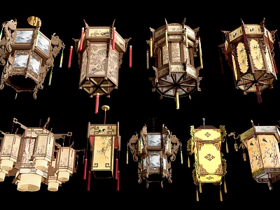 Traditional Chinese Lanterns Showcasing Diverse Designs Intricate Decorations and Hanging Varieties 3d model