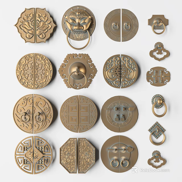 Various Traditional Decorative Brass Door Handles With Ornamental Patterns And Intricate Designs 3d model 