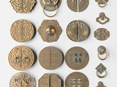 Various Traditional Decorative Brass Door Handles With Ornamental Patterns And Intricate Designs 3d model