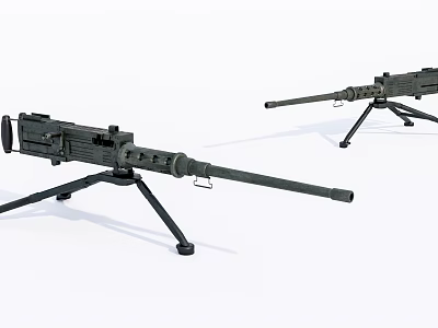 Heavy Machine Guns With Tripod Mounts And Long Barrels On 3d model