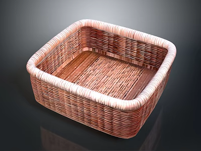 Handwoven Wicker Storage Basket With Rectangular Shape Wooden Base For Home Organization 3d model