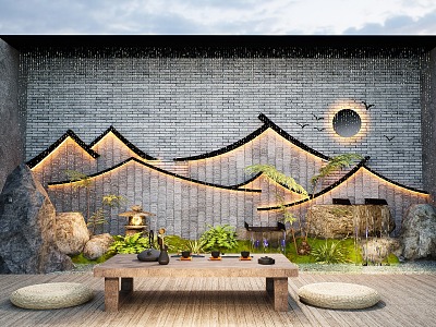 Waterscape Wall Background Wall Courtyard Landscape Patio Sparkment model