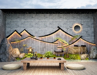 Waterscape Wall Background Wall Courtyard Landscape Patio Sparkment 3d model