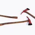 Vintage Axes With Red Black Blades And Wooden Handles As Traditional Weapons