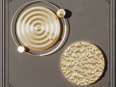 Golden Circular Wall Decor With Spiral Texture And Textured Design On Gray Background 3d model