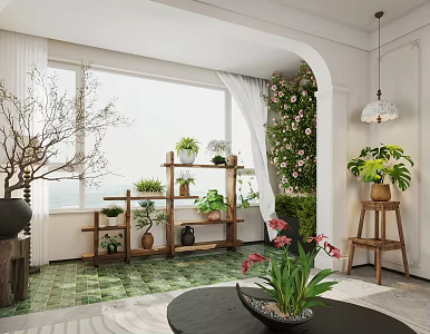 French balcony potted plant chandelier floor lamp 3d model