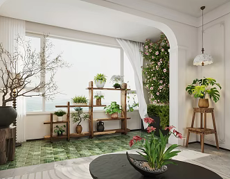 French balcony potted plant chandelier floor lamp 3d model