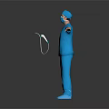 Woman in Blue Medical Scrubs With Mask and Cap Arms Outstretched