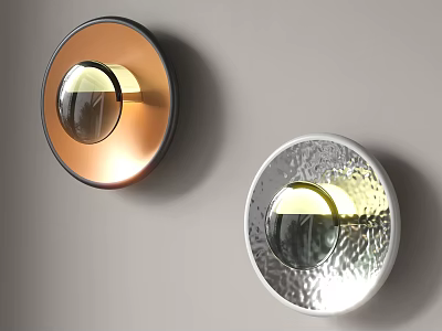 Modern Round Copper And Silver Wall Sconces With Hammered Texture And Warm Lighting 3d model