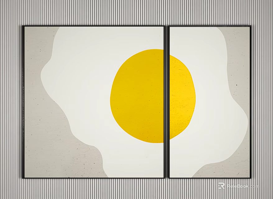 Abstract Two Panel Wall Art With Yellow Circle And Gray White Background 3d model