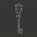 Shiny Ornate Silver Decorative Metal Key With Intricate Top Design