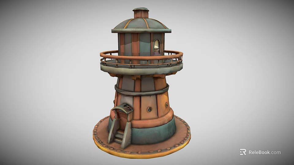 Vintage Lighthouse 3D Model With Wooden Metal Structure Balcony Staircase And Dome Top 3d model 