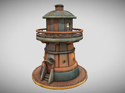 Vintage Lighthouse 3D Model With Wooden Metal Structure Balcony Staircase And Dome Top 3d model