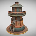 Vintage Lighthouse 3D Model With Wooden Metal Structure Balcony Staircase And Dome Top