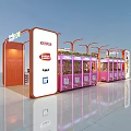 Claw Machine Mall Store With Pink Machines Counter Display Shelves And Bright Cartoon Interior