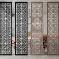 Chinese Lattice Pattern Room Dividers With Black And Beige Frames For Modern Interior 3d model