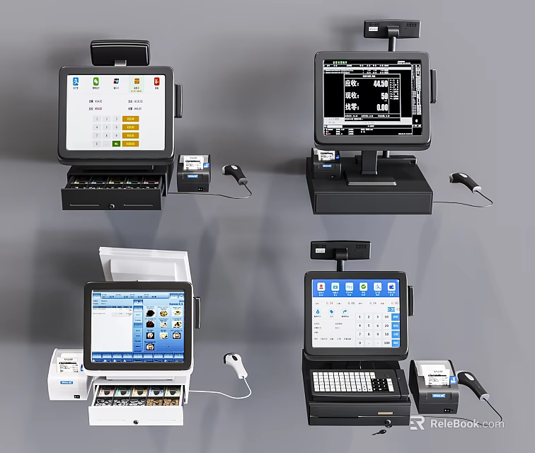 Commercial POS Equipment With Touchscreen Displays Keyboard And Receipt Printer For Retail Business 3d model 