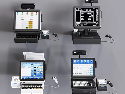 Commercial POS Equipment With Touchscreen Displays Keyboard And Receipt Printer For Retail Business 3d model