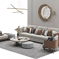 Modern Elegant Sofa Coffee Table Set With Light Gray Upholstery Multiple Pillows And Accent Chair