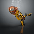 Yellow Suited Diver Character With Copper Helmet Exploring Underwater Marine Life