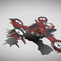 Red Mechanical Flying Device With Multiple Propellers And 3D Design