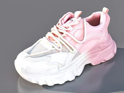 Fashionable Pink White Gradient Casual Sneakers With Thick Sole Mesh Upper And White Laces 3d model