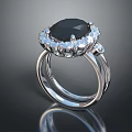 Elegant Fashion Ring With Black Gemstone And White Accent Stones In Silver Setting