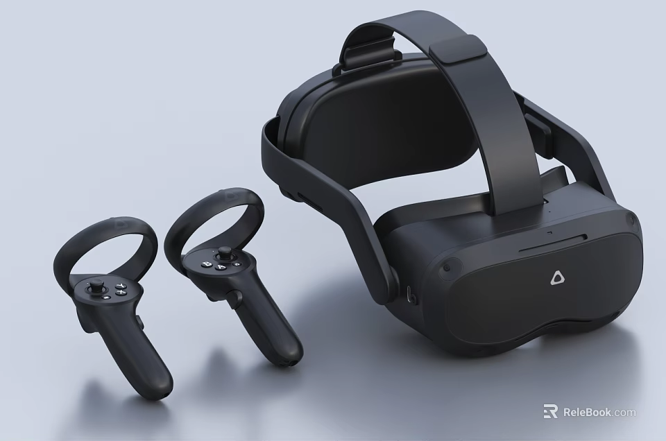 Black VR Headset With Dual Wireless Controllers And Modern Ergonomic Design 3d model 