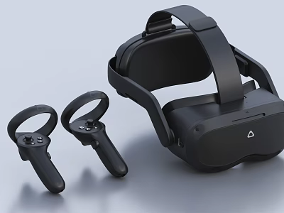 Black VR Headset With Dual Wireless Controllers And Modern Ergonomic Design 3d model