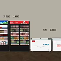 Commercial Beverage Refrigerators and Ice Cream Freezers Displaying Drinks and Ice Cream