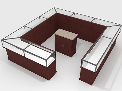 Wooden Glass Showcase Shelves with Polygon Structure and Central Display Counter for Retail Products 3d model