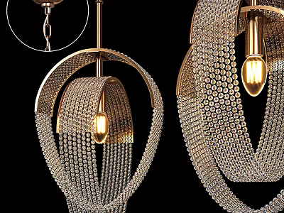 Luxury Modern Chandelier With Gold Metal Chain And Beaded Design For Interior Decorative Lighting 3d model