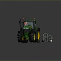 Detailed Green Farm Tractor With Yellow Wheels And Accessory Tools