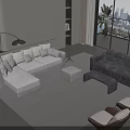 Modern Living Room Interior With Sofa Coffee Table Set Fireplace And City View 3d model