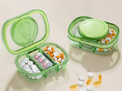 Green Pill Organizer With Compartments For Daily Medication Pills And Capsules 3d model