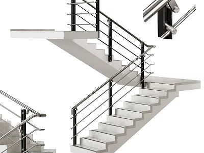 Modern Staircase Design With Metal Railings And Concrete Steps Structure 3d model