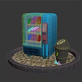 Modern Blue Automatic Vending Machine with Trash Bin on Circular Cobblestone Platform 3d model